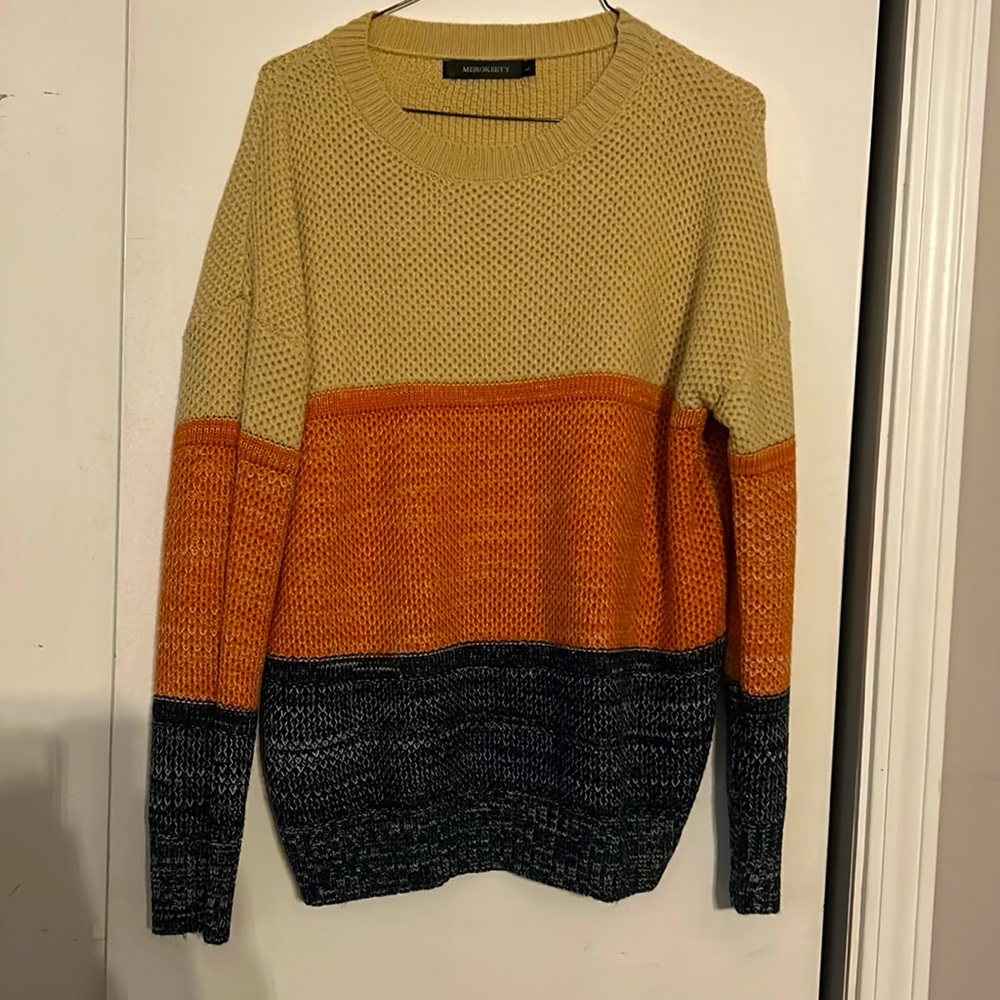Merokeety color block knit sweater size large